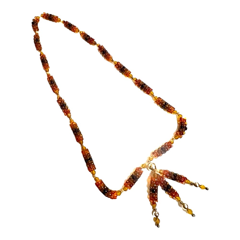 Vintage Boho Beaded Necklace with‎ Tassles, Earthtones